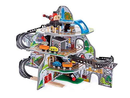 Majestuosa mina de montaña de Hape, multicolor con 32 piezas de madera juego de simulación set de trenes, tren de juguete infantil