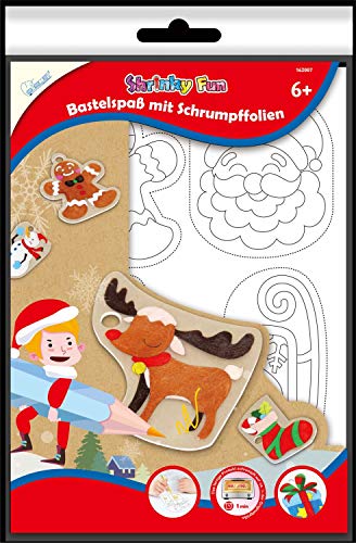 Mammut Spiel & Geschenk 162007 Shrinky Fun Christmas 1 - Juego de manualidades con 4 láminas termorretráctiles DIN A4, 16 plantillas de imagen, instrucciones (idioma español no garantizado)