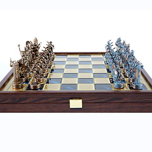 Manopoulos Juego de ajedrez de mitología griega, azul y cobre, caja de madera, tablero azul