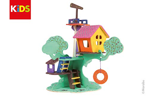 Marabu Kids 3D-Puzzle de Madera (37 Piezas, Aprox. 28 x 26 cm), diseño de casa del árbol, Color (0317000000011)