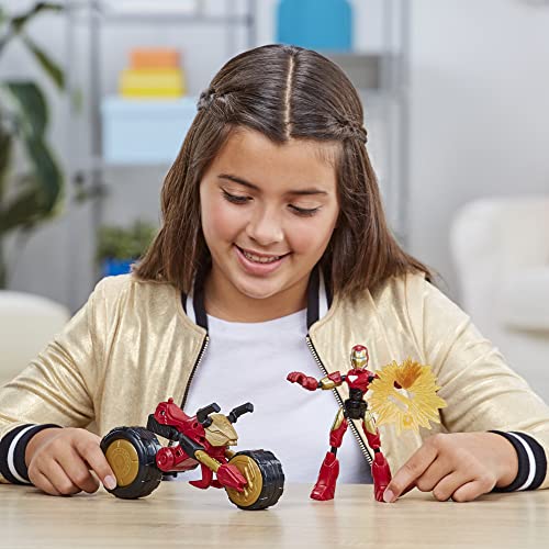 Marvel Bend and Flex, Figura de acción de Iron Man Piloto Flex, Figura de 15 cm y Mmoto para niños a Partir de 6 años
