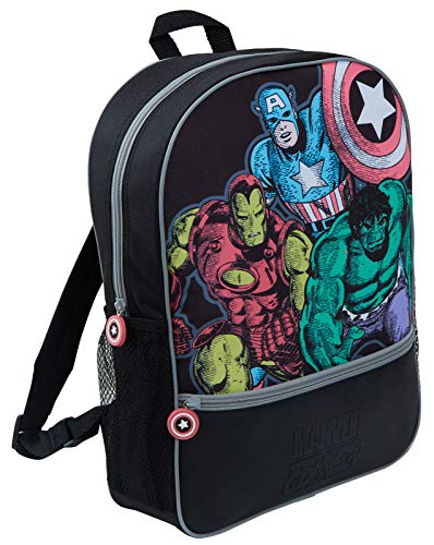 Marvel Comics Avengers - Mochila grande de lujo para colegio y escuela, color negro