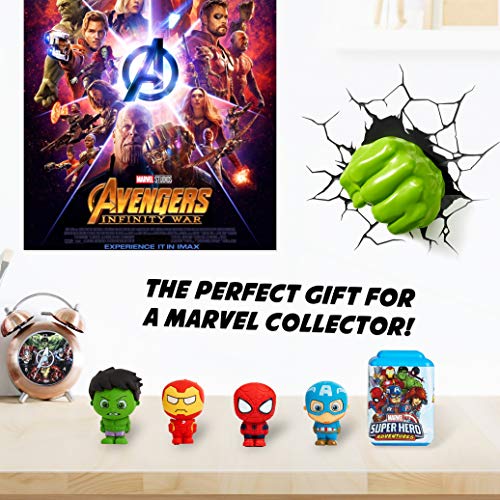 Marvel Figuras para Niños, Pack 5 Muñecos Marvel Iron Man Spiderman Capitan America y Hulk, Gomas de Borrar Coleccionables, Regalos Originales para Niños Edad 3+ (Avengers Gomas de borrar)
