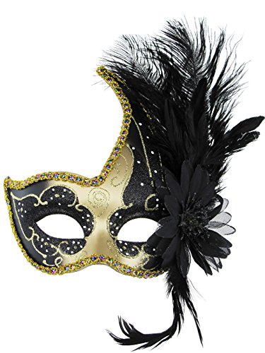 Máscara antifaz veneciana, para disfrazarse en fiestas, etc., con encaje, brillantes y plumas suaves, diseño de fantasía