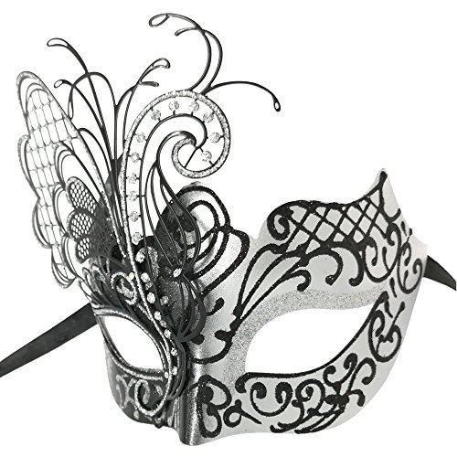 Máscara veneciana de metal con diamantes de imitación de mariposa negra / plateada para mascarada / fiesta de Mardi Gras / baile de disfraces sexy / boda