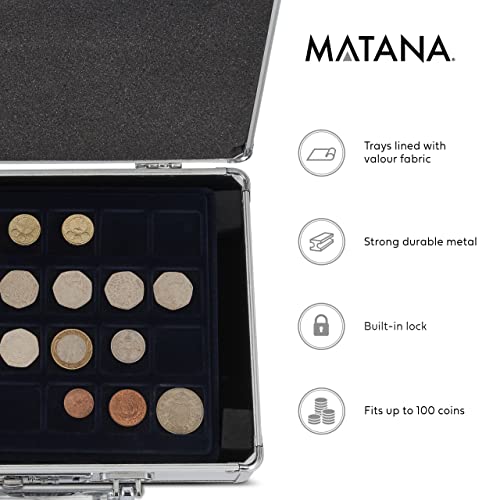 MATANA Caja Maletín para Colección de Monedas - Aluminio Almacenamiento de Coleccionistas de Monedas
