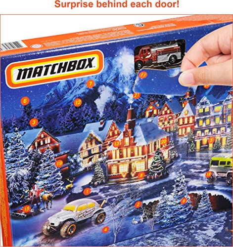 Matchbox Calendario de adviento de Navidad con coches de juguete y accesorios (Mattel GXH01)