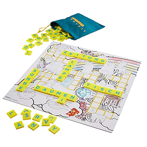 Mattel Games HCK86 Scrabble Junior Kids - Puzle con 2 Niveles de Juego, 6 minijuegos y Pegatinas para el diseño Individual de Tablero de Juego, a Partir de 6 años