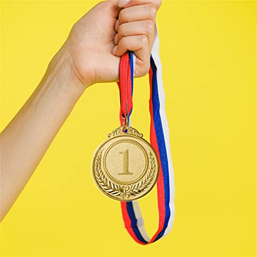 Medallas de ganador de metal dorado de 12 piezas - Medallas del día deportivo de estilo olímpico con cintas para el cuello para niños Niños adultos Premios deportivos Favor de fiesta