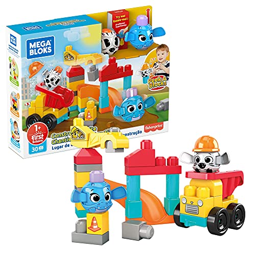 Mega Bloks Sitio de construcción con 2 Peek A Blocks, juego de construcciones para niños con bloques +1 año (Mattel GRV37)