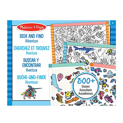 Melissa and Doug - Busca y encuentra Tema Aventuras - Libro para jugar con pegatinas y para colorear | Libro de actividades para niños | 4+ años