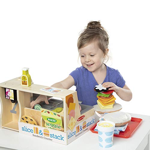 Melissa & Doug Set Mostrador de sándwiches para jugar a rebanar y apilar!|Juego simbólico para niños| Juego de comida| 3+ años