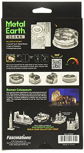 Metal Earth Puzzle 3D Coliseo Romano Roma. Rompecabezas De Metal De Arquitectura. Maquetas Para Construir Para Adultos Nivel Desafiante De 9.6 X 8 X 3.81 Cm