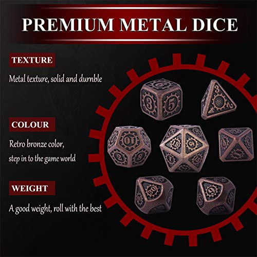 Metal Poliédricos Juego de Dados de rol, Dice Set Zinc Aleación Juegos de rol para Dragones y Mazmorras Juego de Mesa RPG DND Dice Gaming D&D (Barrel Copper Plating)