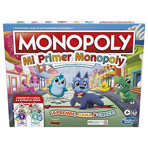 Mi Primer Monopoly - Juego de Mesa para niños a Partir de 4 años - 2 Juegos en 1: Tablero de 2 Caras - Divertida Herramienta pedagógica para Toda la Familia