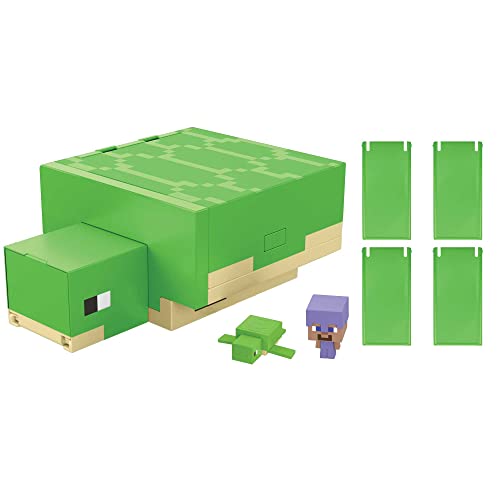 Minecraft Tortuga Guarida Transformable - Set de juego para minis, incluye 2 figuras, juguete para niños +6 años (Mattel HDW14)