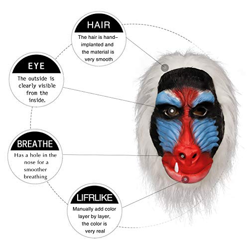 molezu malgache máscara de Babuino, Rey León Rafiki Disfraz máscara látex, Animal de la Selva chimpancé Mono Cabeza máscara de Goma Primate el Blanco.
