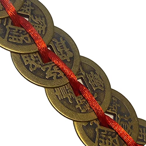 Monedas de la Suerte Chinas Bronce Vintage 1 Juego 8 Monedas Ø 23mm Hilo Rojo | Feng Shui I-Ching Coins Prosperidad Riqueza Éxito Suerte | Remolque para Coche, apartamento | Esotérico