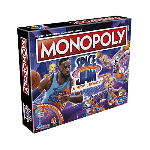 Monopoly: Space Jam: A New Legacy Edition Juego de Mesa Familiar, Lebron James Space Jam 2, para niños de 8 años en adelante, Multicolor