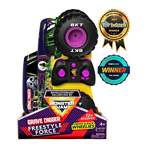 Monster Jam - Vehículo teledirigido Grave Digger Freestyle Force, Juguetes Monster Truck para niños y Adultos, Escala 1:15