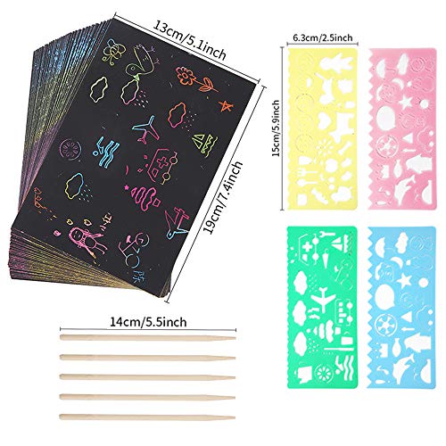 MOOKLIN ROAM Scratch Art, 59 Hojas Manualidades Rascar Paper Rainbow Mini Bloc de Notas Mágico con Lápices Plantillas Dibujos