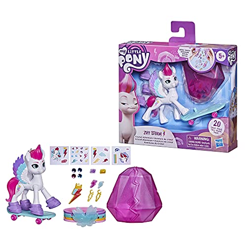 My Little Pony: A New Generation - Zipp Storm Aventura de Cristal - Poni Blanca de 7,5 cm con Accesorios Sorpresa, Pulsera de la Amistad