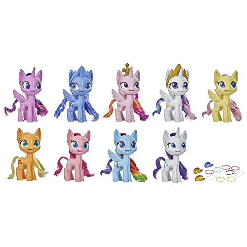 My Little Pony Mega Friendship Collection - Juego de 9 Figuras de Juguete de 12,5 cm con Pelo Cepillado, Peine y 15 Accesorios