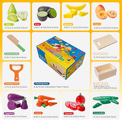 mysunny Juguetes de Cocina de Madera para niños, Juguete magnéticos de Frutas y Verduras educativos de simulación y Juguete de percepción de Color para Bebe en Edad Preescolar niños niñas