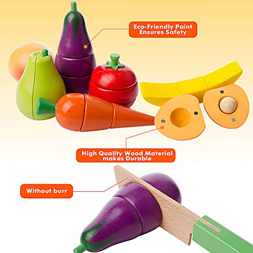 mysunny Juguetes de Cocina de Madera para niños, Juguete magnéticos de Frutas y Verduras educativos de simulación y Juguete de percepción de Color para Bebe en Edad Preescolar niños niñas