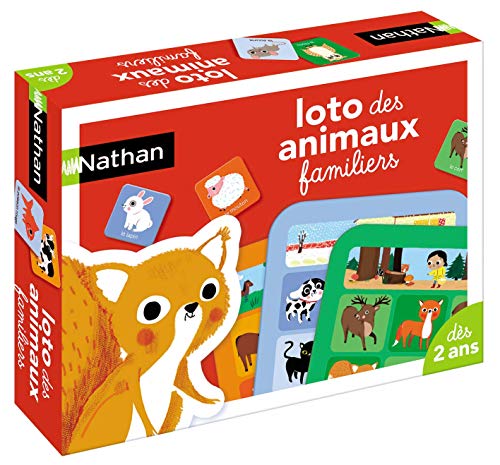 Nathan - Loto de Animales Familiares, Juego clásico con Piezas Grandes de cartón para niños a Partir de 2 años