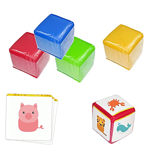 NC Juego de Dados de Juego de 4 x 10 cm, Cubos de Espuma Suave con Bolsillos Transparentes, Cubos de Aprendizaje Personalizables