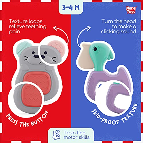 Nene Toys Set de 7 Sonajeros y Mordedores Coloridos para Bebés Recién Nacidos 0-12 Meses – Juguete de Estimulación Sensorial – Incluye 1 Anillo de Dentición Premium & 6 Divertidos Animales sin BPA