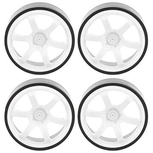 Neumáticos de Deriva de Coche RC, 4 Llantas de plástico de 6 radios con neumáticos de Goma Neumáticos de Deriva de Coche RC Aptos para 1/10 RC Drift Car en Carretera(Blanco)