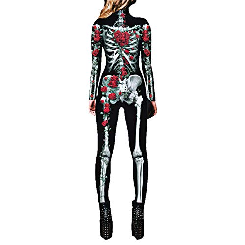 Neusky Disfraz de esqueleto de mujer perfecto para Halloween, Navidad, carnaval o fiestas temáticas (talla S, color rosa)