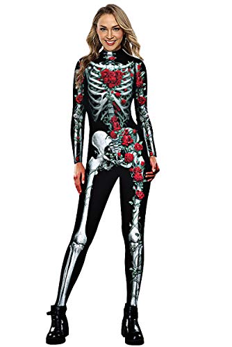 Neusky Disfraz de esqueleto de mujer perfecto para Halloween, Navidad, carnaval o fiestas temáticas (talla S, color rosa)