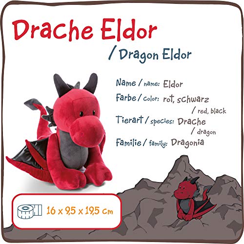 NICI- Peluche de pie dragón Eldor 20cm, Color Rojo, 20 cm (46712)