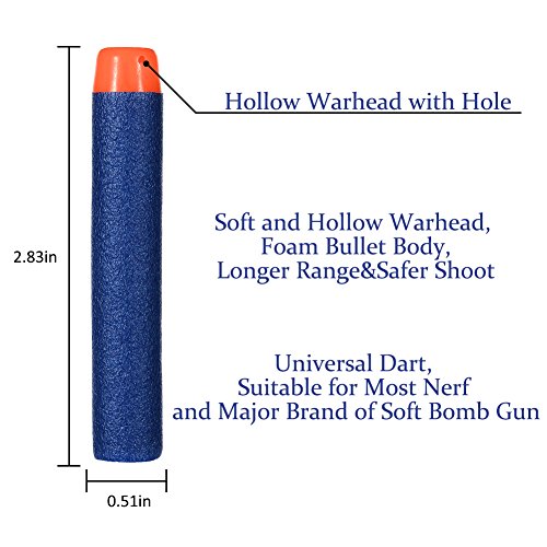 NIWWIN 100 Unids 7.2cm Relleno Foam Darts Bullet para Nerf N-strike Elite Series Blasters Kid Nerf Toy Gun Paquete de recarga Azul