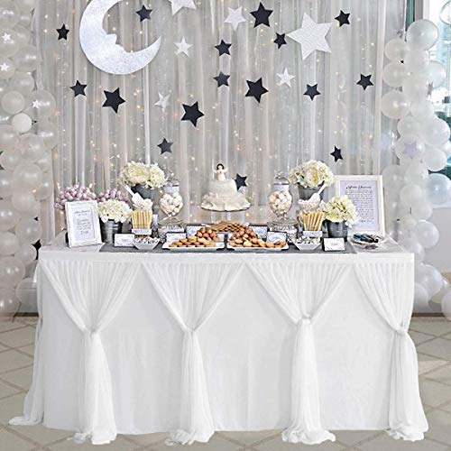 NSSONBEN Falda de mesa de tul blanco con faldón mullido y tutú para baby shower, cumpleaños, boda, despedida de soltera, decoración de mesa (2 yardas/183 cm x 77 cm)