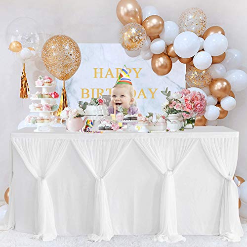 NSSONBEN Falda de mesa de tul blanco con faldón mullido y tutú para baby shower, cumpleaños, boda, despedida de soltera, decoración de mesa (2 yardas/183 cm x 77 cm)