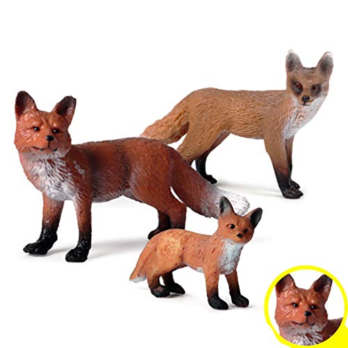NUOBESTY Adornos Zorro cifra Realista Modelo Animal de la Familia Fox Escultura de los niños Que juegan los Juguetes para niños de los niños del niño de 3 PC (Cada tamaño para 1)