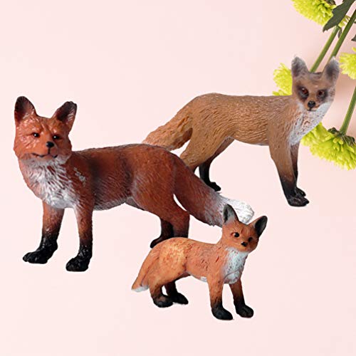 NUOBESTY Adornos Zorro cifra Realista Modelo Animal de la Familia Fox Escultura de los niños Que juegan los Juguetes para niños de los niños del niño de 3 PC (Cada tamaño para 1)