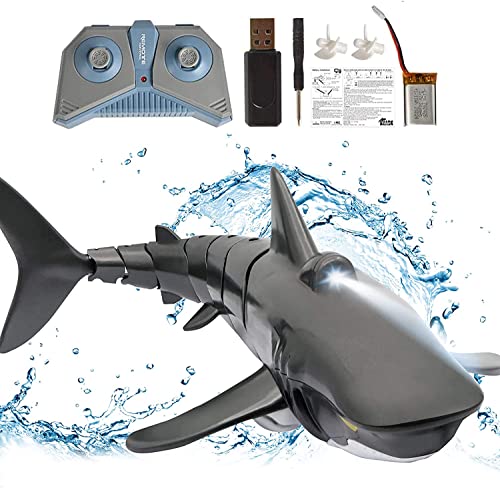 OBEST 2.4GHz Juguetes RC Tiburón Flexibles Negro ,Barco Juguete eléctrico con Control Remoto bajo el Agua Shark Toy, Juguete Regalo de Piscina para niños Juguete de Playa