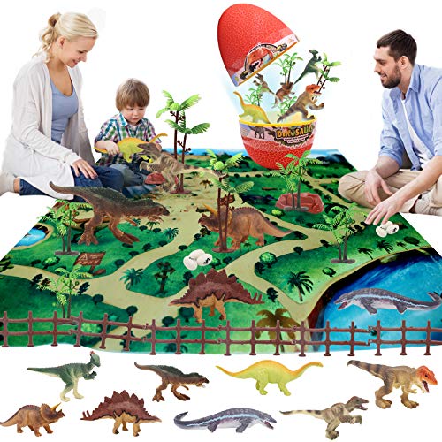 OBEST Juguetes Conjunto de Dinosaurios, con Huevos de Dinosaurio, 22PCS Juguetes Educativos de Dinosaurio con Colchones de Juegos, Niños Aprendan el Mundo Natural, Regalos de Pascua