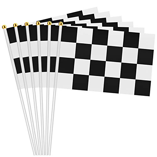 OOTSR 30 Piezas de Banderas de Carrera a Cuadros con Palos de Plástico y 32 Pies de Pancartas Banderas Banderines a Cuadros para Fiesta Temática de Carrera de Cumpleaños Eventos de Deporte