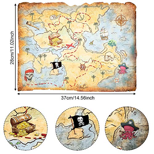 Outus 4 Piezas Mapa de Tesoro Accesorios de Fiesta Mapa de Joyas de Mente Dorada para Disfraz de Fiesta de Pirata Cumpleaños Estilo Vintage Retro