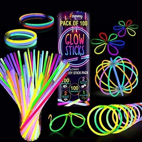 Paquete de 100 varitas fluorescentes de alta calidad para fiestas de 20,3 cm con conectores para hacer pulseras de neón, collares, gafas y bolas para fiestas, multicolor, 205 unidades