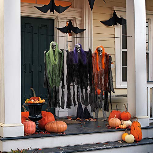 Paquete de 3 La Parca de Halloween 90cm Fantasma de Esqueleto de Halloween, Decoración Colgante de Halloween para Casa Embrujada, para Interiores y Exteriores