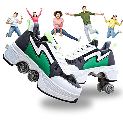 Patines De Ruedas Deformación para Adultos Y Niños, Patinaje De Cuatro Ruedas Multifuncional Ajustable Zapatos Deportivos Al Aire Libre