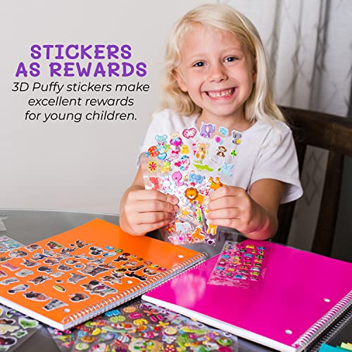 Pegatinas 3D para Niños de Purple Ladybug - Lote de 40 Hojas Diferentes y Más de 950 Stickers Infantiles - Animales, Letras, Números, Calcomanías - Muestra Gratuita Incluída