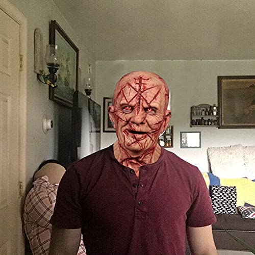 PEKLOKIW Máscara espeluznante para Halloween, terrorífica máscara de cabeza calva con cicatrices, cosplay, cubierta para la cabeza en 3D muy realista, atemorizante